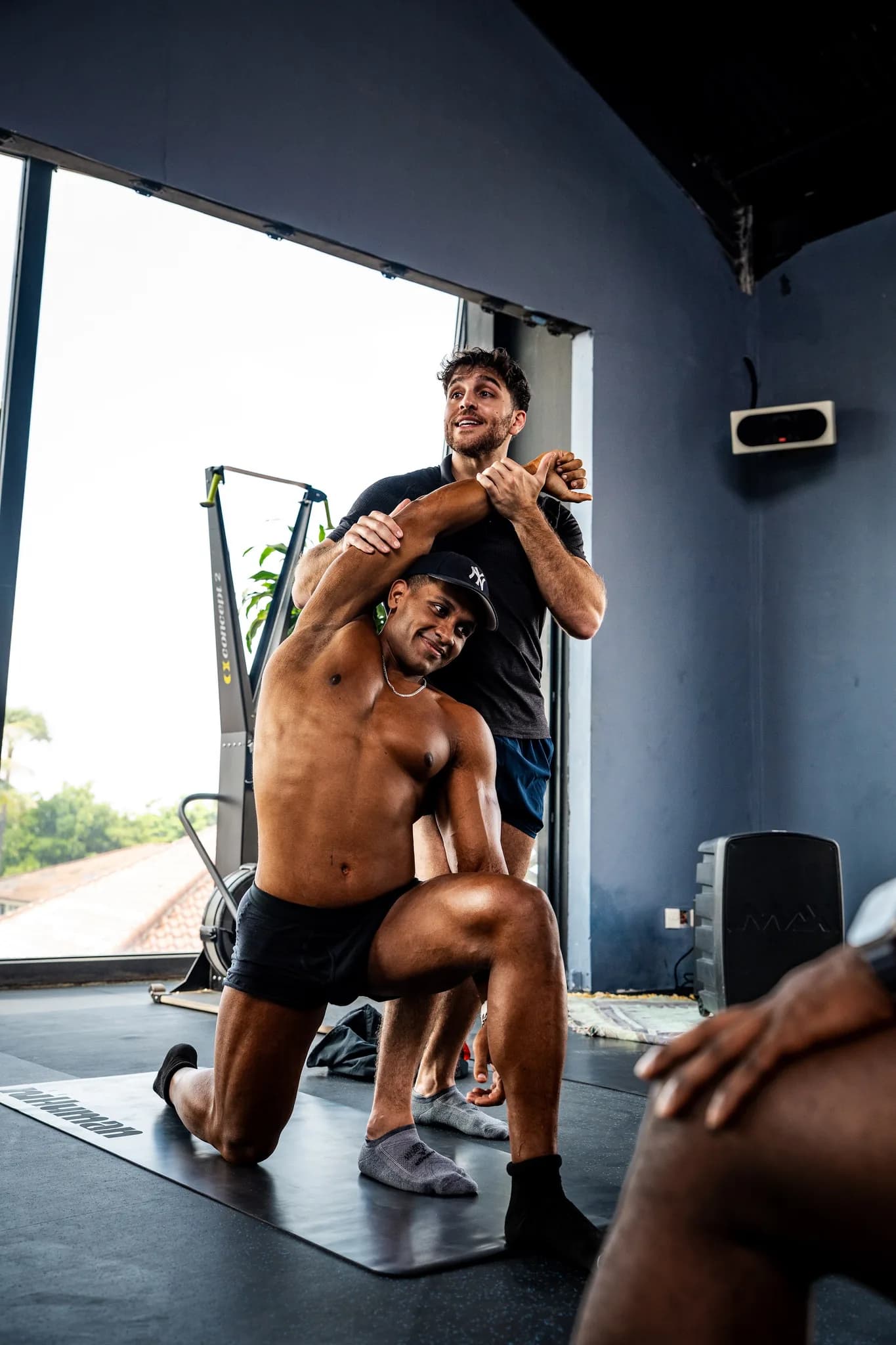 Assisted stretching during a recovery session
