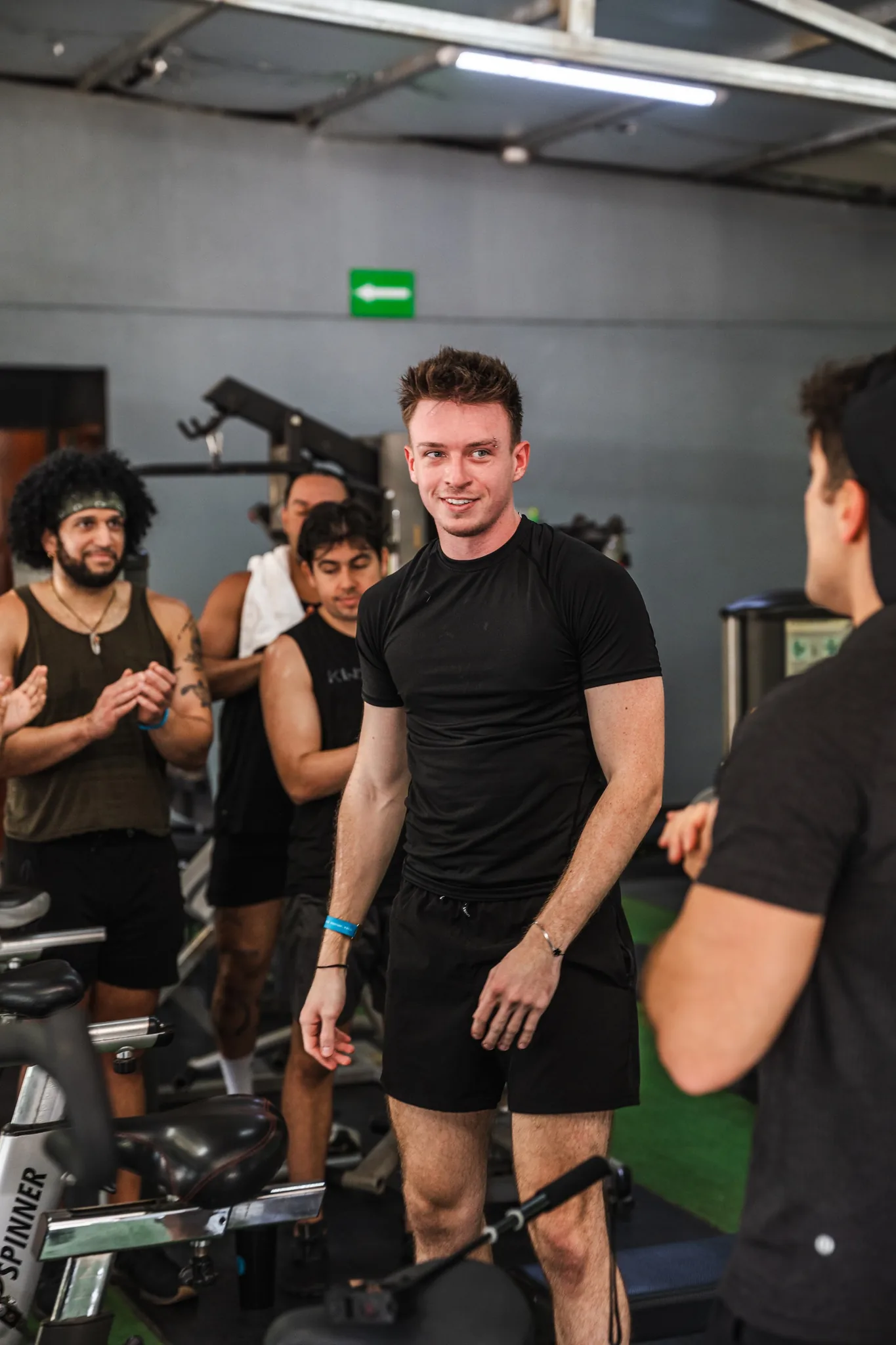 The group cheering a retreater on in the gym