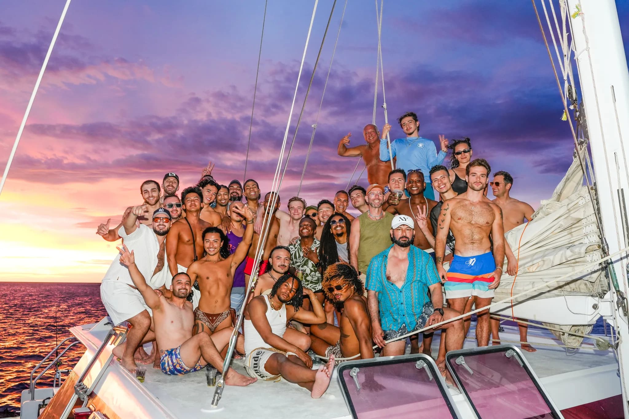 Arms up under a purple sky