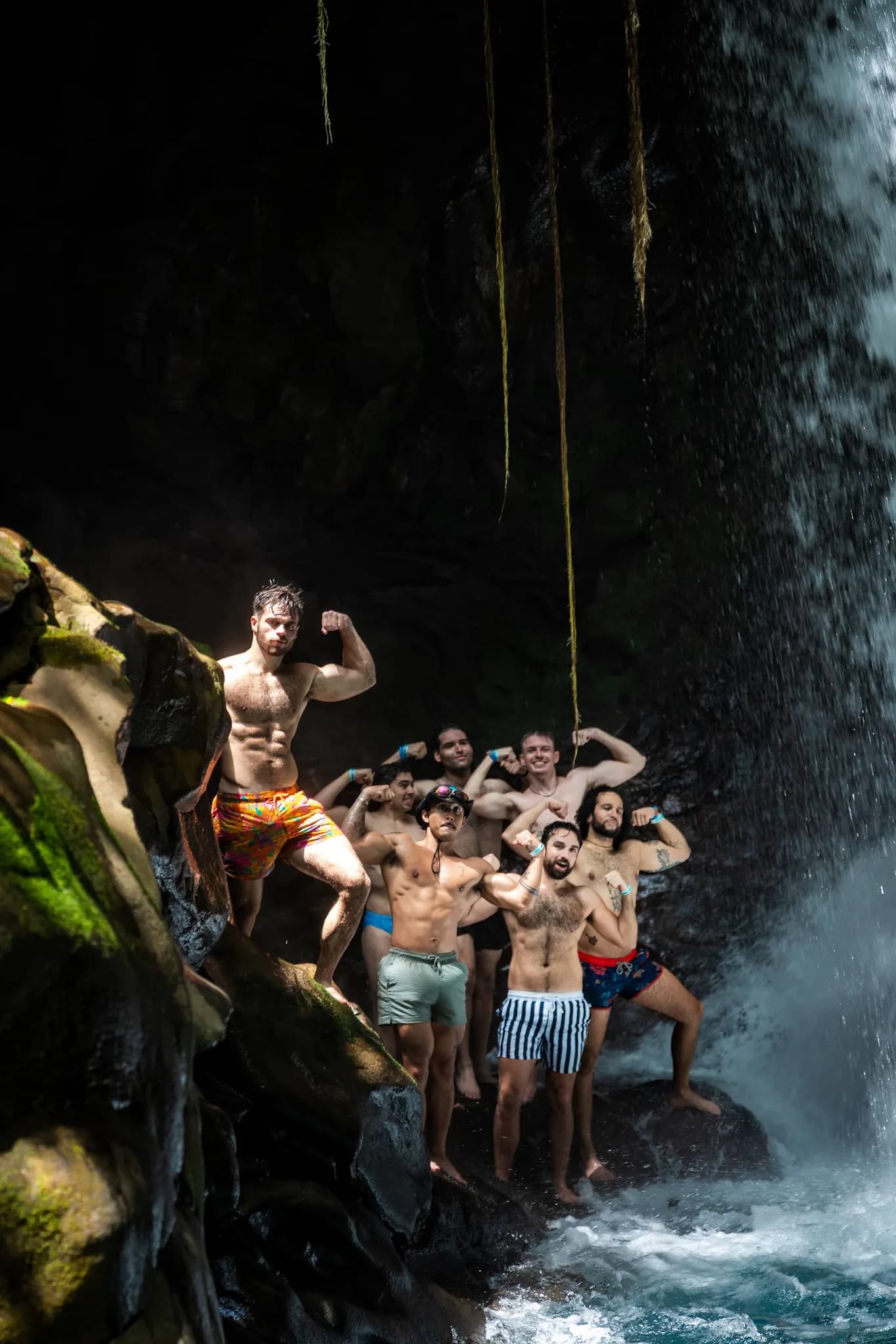 Flexing under the waterfall