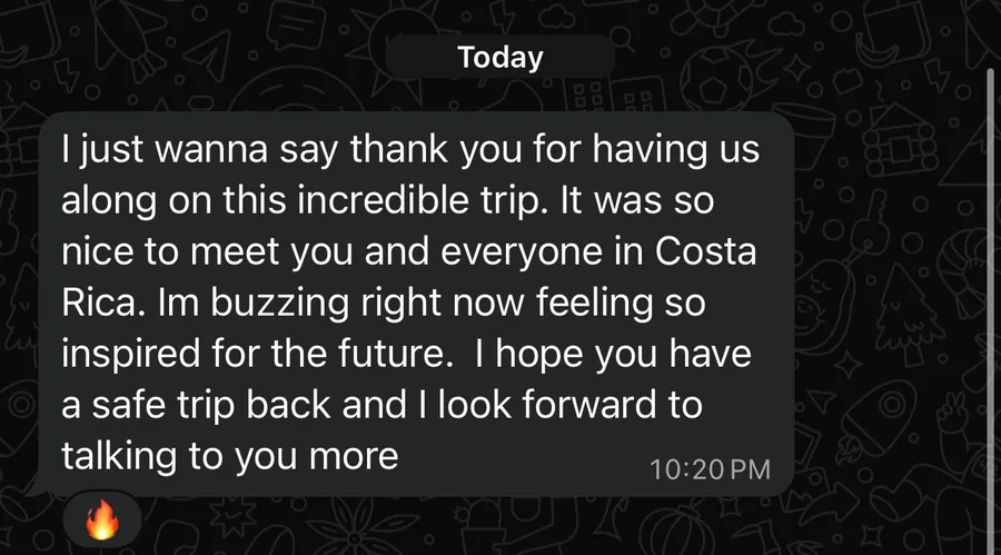 Text thanking the team after the Costa Rica trip