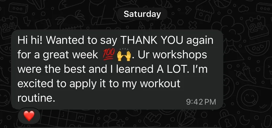 Text from a retreater thanking the team for a great week