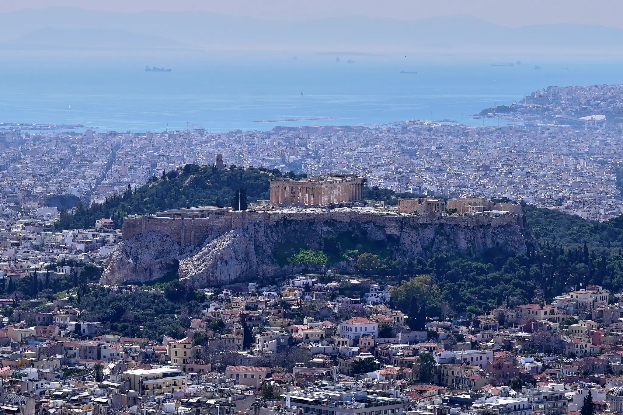 View over Athens to the Acropolis from Mount Lycabettus