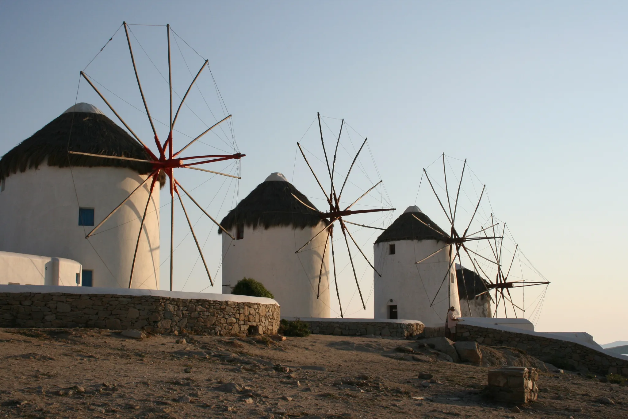 The white Kato Mili windmills on the hill above Mykonos town